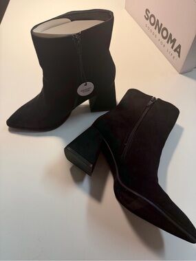 SONOMA Black Suede-Look Block Heel Ankle Boots